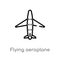 outline flying aeroplane top view vector icon. isolated black simple line element illustration from transport concept. editable