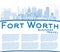 Outline Fort Worth Skyline with Blue Buildings and Copy Space.