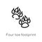 outline four toe footprint vector icon. isolated black simple line element illustration from nature concept. editable vector
