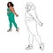The outline of a full female figure in a tracksuit is engaged. Outline of a silhouette of a large woman in underwear