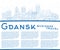 Outline Gdansk Poland city skyline with blue buildings and copy space. Gdansk cityscape with landmarks. Business travel and