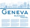 Outline Geneva skyline with blue landmarks and copy space.