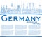 Outline Germany City Skyline with Blue Buildings and Copy Space.