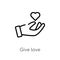 outline give love vector icon. isolated black simple line element illustration from hands and gestures concept. editable vector