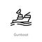 outline gunboat vector icon. isolated black simple line element illustration from nautical concept. editable vector stroke gunboat