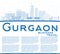 Outline Gurgaon India City Skyline with Blue Buildings and Copy