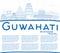 Outline Guwahati India City Skyline with Blue Buildings and Copy