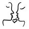 Outline hand drawn illustration couple man and woman kiss.
