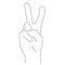 Outline hand gesture two fingers up. Peace victory sign. Silhouette black linear contour on a white background