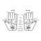 Outline hand reflexology chart vector illustration.