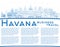 Outline Havana Cuba City Skyline with Blue Buildings and Copy Space