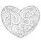 Outline heart with ornate wavy patterns, coloring valentine`s day page