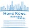 Outline Hong Kong skyline with blue buildings and copy space