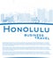 Outline Honolulu Hawaii skyline with blue buildings and copy spa