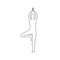 Outline human in tree pose with hands namaste over head. Vrikshasana icon