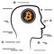 Outline icon with human head and black linear bitcoin