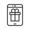 Outline icon phone with box. Line icon tablet with gift box.Vector illustration