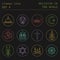 Outline icon set Religion in the world. Flat linear design