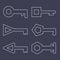 Outline Icons Keys Set isolated on dark background. Vector illustration.