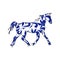 Outline illustration of a horse with floral patterns in blue, symbol of the year according to the eastern horoscope, vector