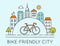 Outline Illustration of Modern City and Touring Bike. Bike-Friendly City Sign