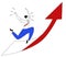 Outline illustration of a running business woman on up arrow. Effort and victory. Achievements of goals. Champion at work.