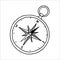 Outline image of a compass. Hand drawn doodle illustration  black image on white background