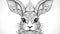 Outline an inquisitive rabbit with twitching nose and upright ears
