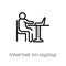 outline internet on laptop computer vector icon. isolated black simple line element illustration from humans concept. editable