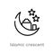 outline islamic crescent with small star vector icon. isolated black simple line element illustration from signs concept. editable