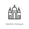 outline islamic mosque vector icon. isolated black simple line element illustration from religion-2 concept. editable vector