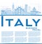 Outline Italy Skyline with Blue Landmarks and Copy Space.