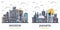 Outline Jakarta Indonesia and Incheon South Korea City Skyline Set