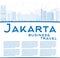 Outline Jakarta skyline with blue landmarks and copy space.