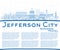 Outline Jefferson City Missouri Skyline with Blue Buildings and Copy Space
