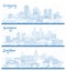 Outline Jingzhou, Xiaogan and Xiangyang China City Skylines Set with Blue Buildings