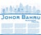 Outline Johor Bahru Malaysia Skyline with Blue Buildings and Cop