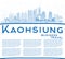 Outline Kaohsiung Taiwan City Skyline with Blue Buildings and Copy Space