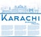 Outline Karachi Skyline with Blue Landmarks and Copy Space.