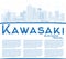 Outline Kawasaki Japan City Skyline with Blue Buildings and Copy