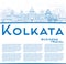 Outline Kolkata Skyline with Blue Landmarks and Copy Space.