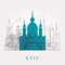 Outline Kyiv skyline with landmarks.