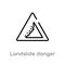 outline landslide danger triangular traffic vector icon. isolated black simple line element illustration from signs concept.