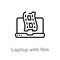 outline laptop with film strip vector icon. isolated black simple line element illustration from cinema concept. editable vector