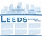 Outline Leeds UK City Skyline with Blue Buildings and Copy Space