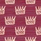 Outline light crown elements seamless naive pattern. Burgundy background with strips