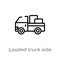 outline loaded truck side view vector icon. isolated black simple line element illustration from transport concept. editable