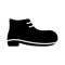 Outline logo of men`s shoes. Silhouette short lace-up boot icon. Black simple illustration of boot with heel and sole. Symbol of