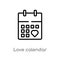 outline love calendar vector icon. isolated black simple line element illustration from birthday party and wedding concept.