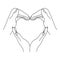 Outline loving hands forming heart